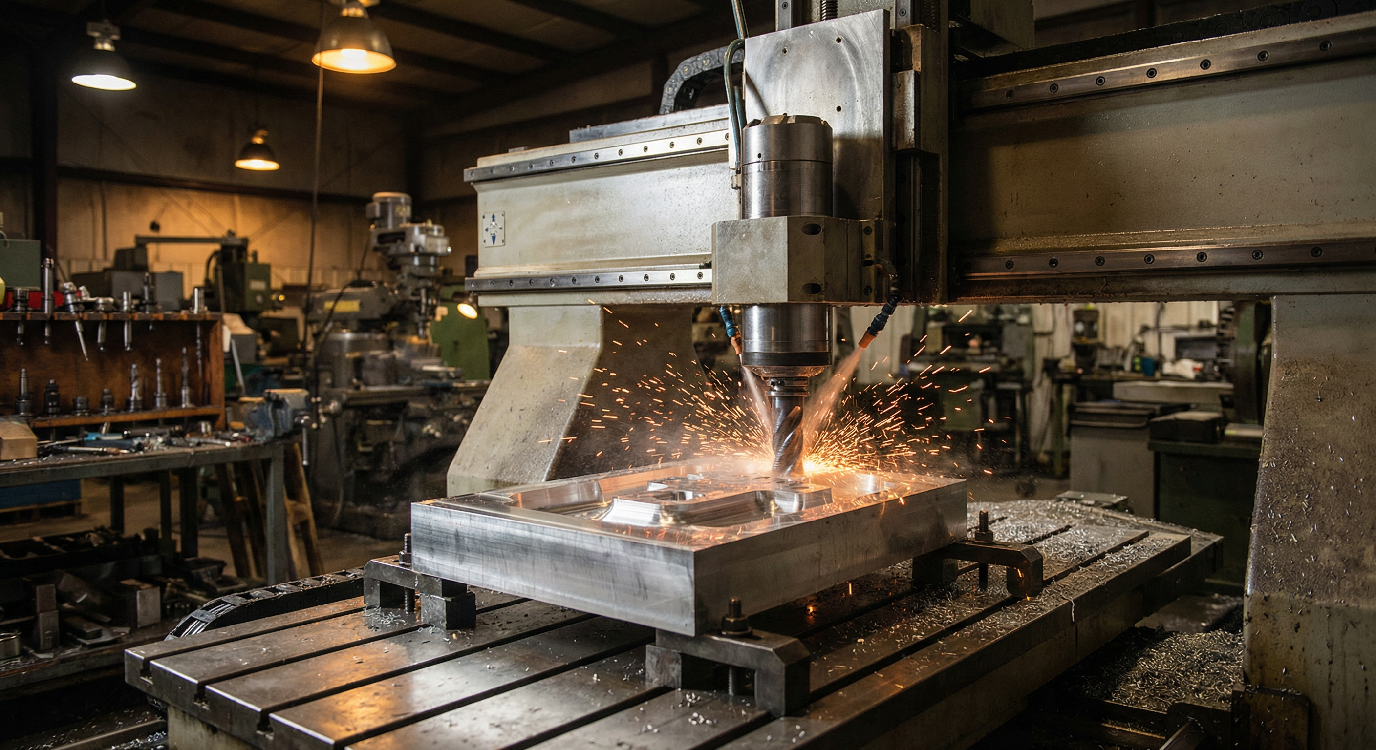 5-axis CNC routing machine cutting complex curves in a fabrication shop